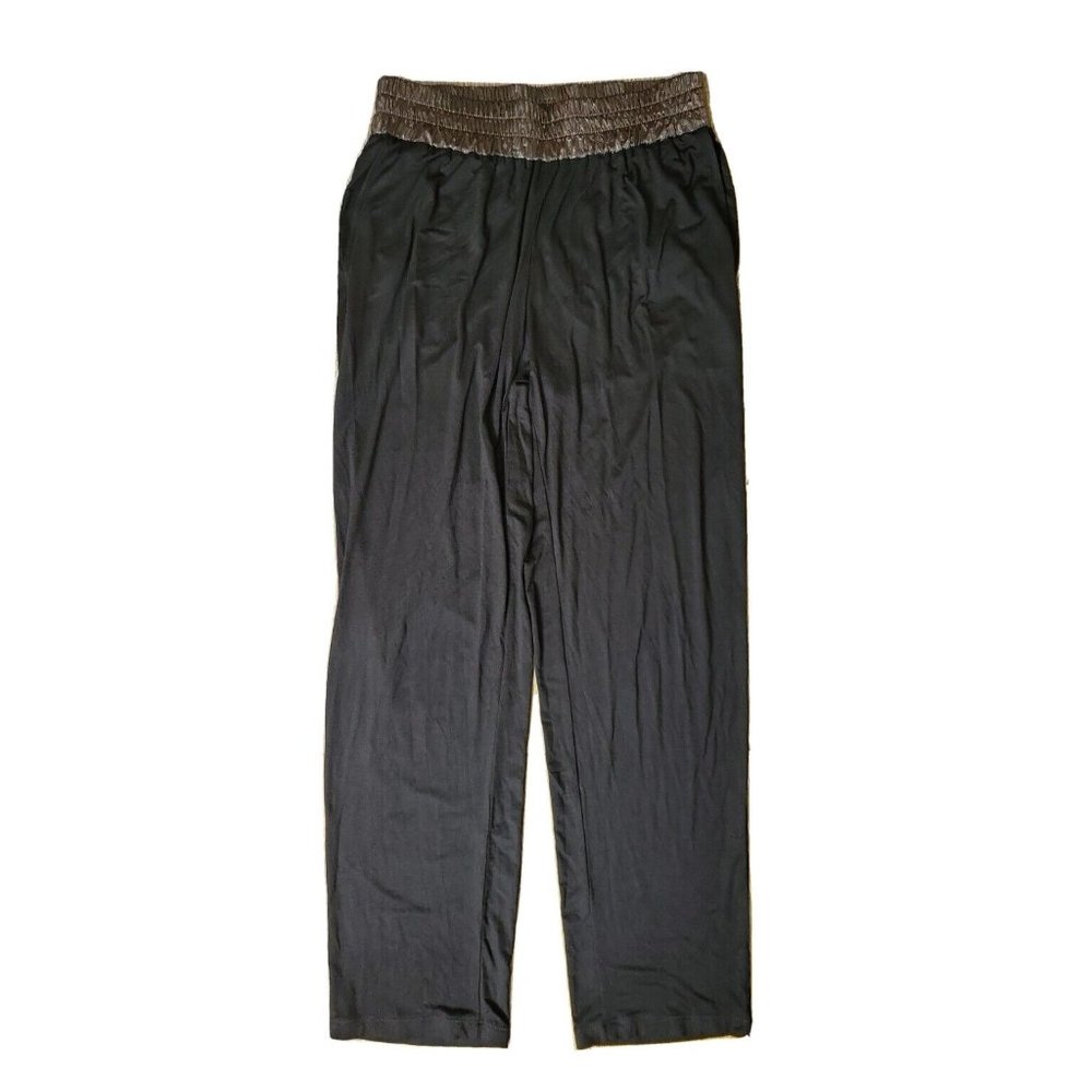 Lika New York Women's XS Loose Fit Black Pant Metallic Waist Band Stretch Pocket